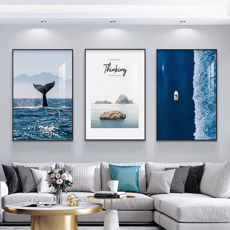 Seascape Living Room Decorative Artwork Modern Minimalist Sofa Feature Wall Hanging Nordic Art Triptych Bedroom Wall Art