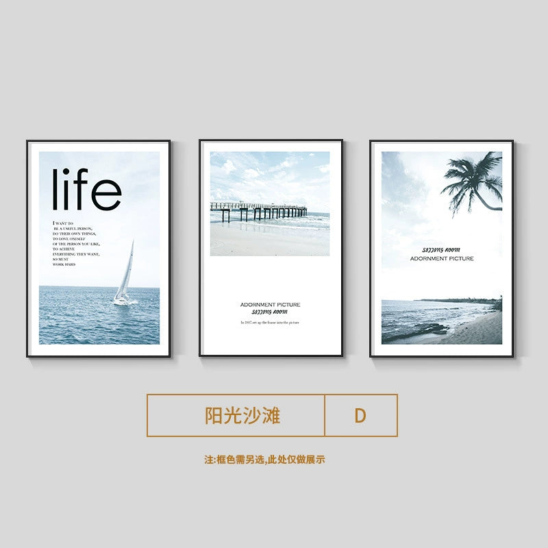 Seascape Living Room Decorative Artwork Modern Minimalist Sofa Feature Wall Hanging Nordic Art Triptych Bedroom Wall Art