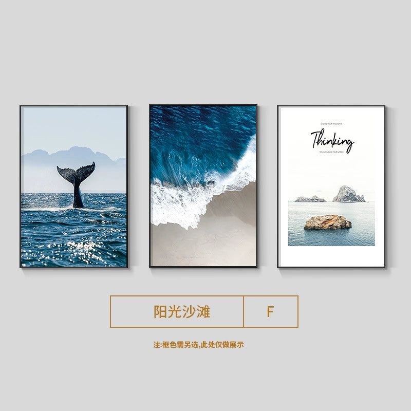 Seascape Living Room Decorative Artwork Modern Minimalist Sofa Feature Wall Hanging Nordic Art Triptych Bedroom Wall Art