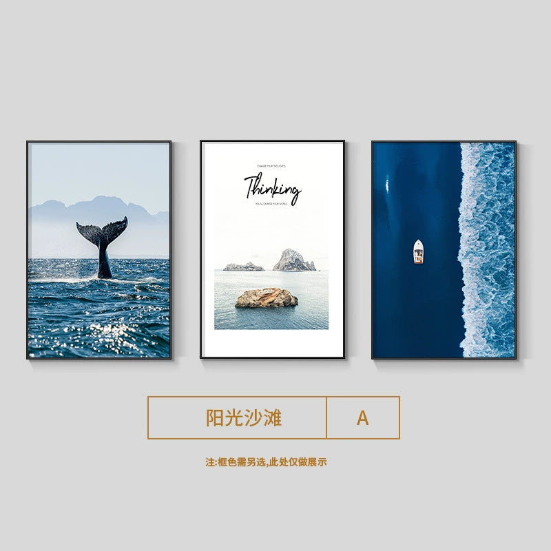 Seascape Living Room Decorative Artwork Modern Minimalist Sofa Feature Wall Hanging Nordic Art Triptych Bedroom Wall Art