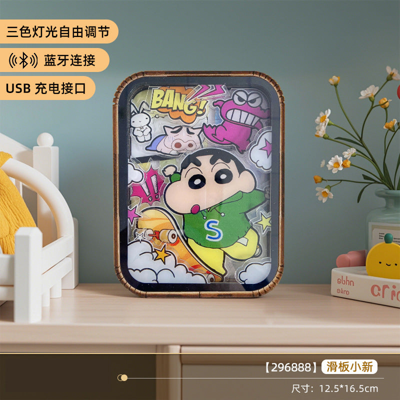 Cartoon Panda Wooden Carved Lamp Painting - 3D Night Light with Bluetooth Speaker &amp; Touch Control