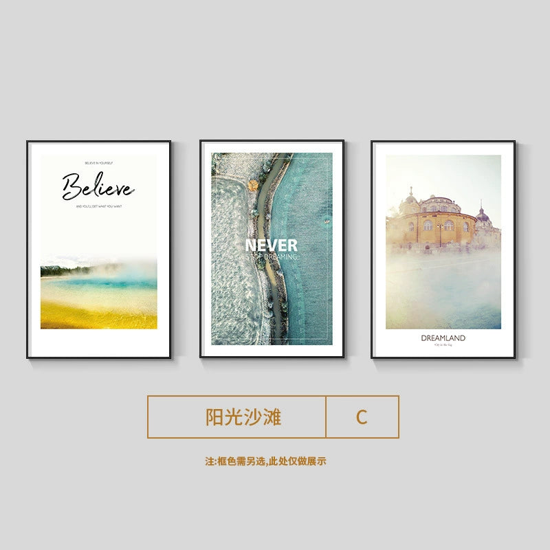 Seascape Living Room Decorative Artwork Modern Minimalist Sofa Feature Wall Hanging Nordic Art Triptych Bedroom Wall Art