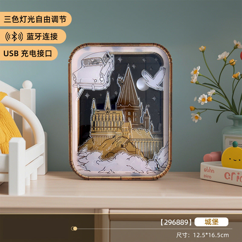 Cartoon Panda Wooden Carved Lamp Painting - 3D Night Light with Bluetooth Speaker &amp; Touch Control