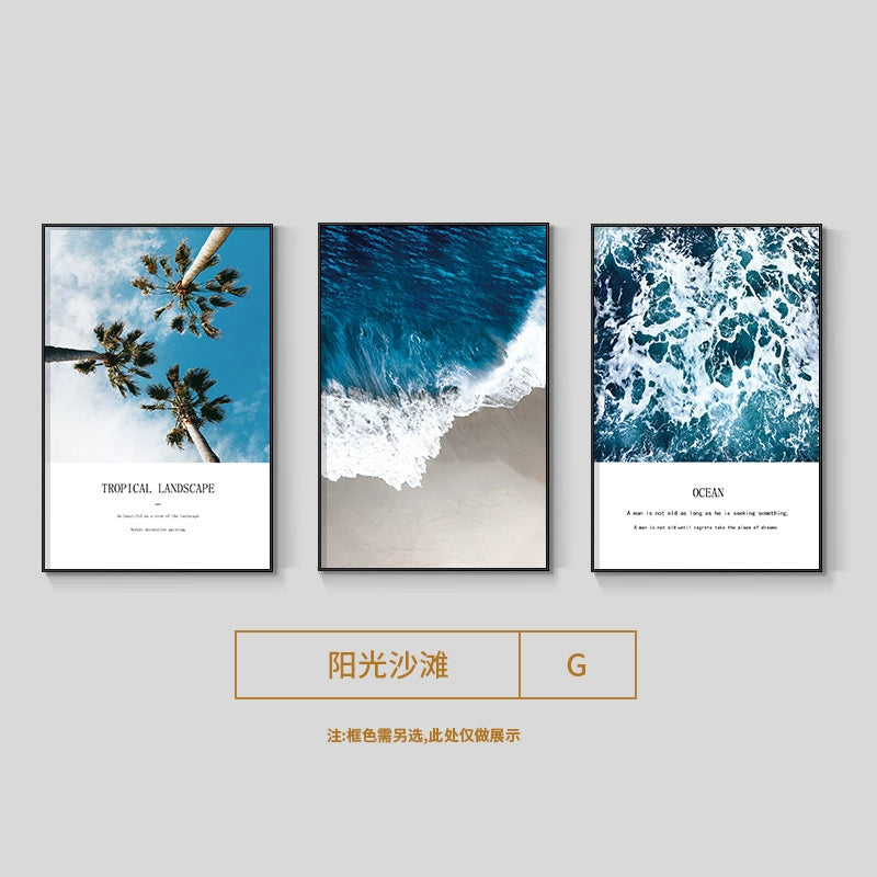 Seascape Living Room Decorative Artwork Modern Minimalist Sofa Feature Wall Hanging Nordic Art Triptych Bedroom Wall Art