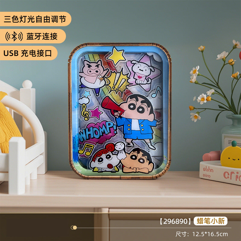 Cartoon Panda Wooden Carved Lamp Painting - 3D Night Light with Bluetooth Speaker &amp; Touch Control
