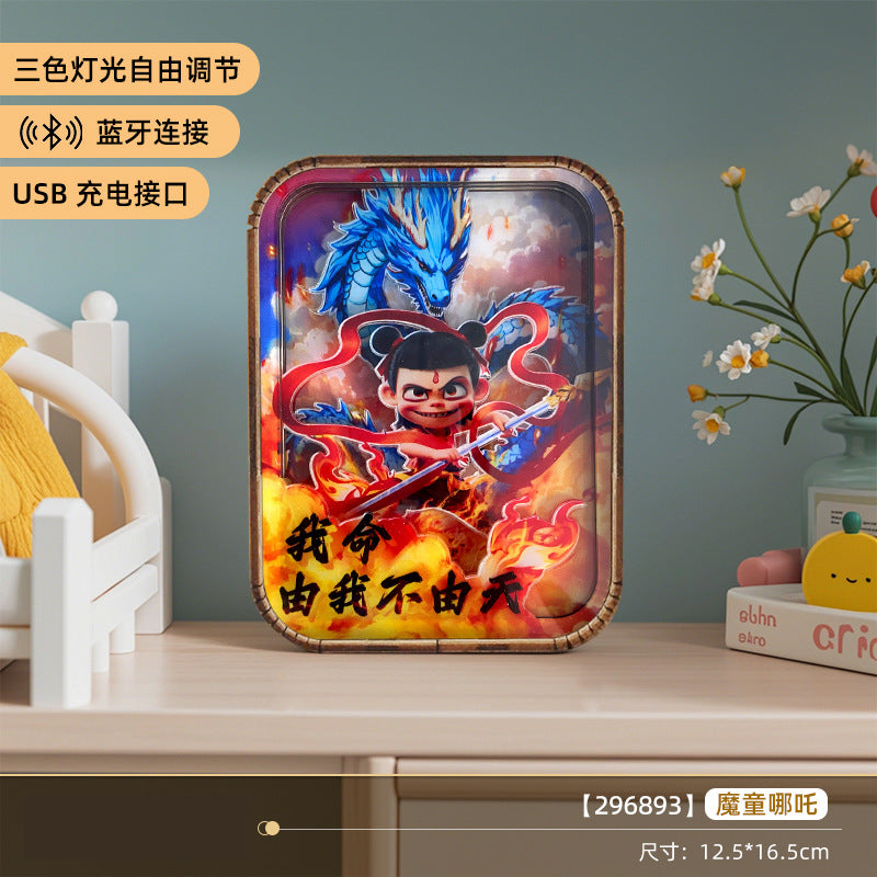 Cartoon Panda Wooden Carved Lamp Painting - 3D Night Light with Bluetooth Speaker &amp; Touch Control