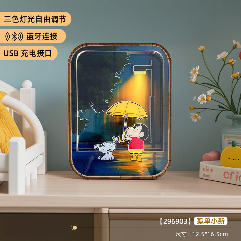 Cartoon Panda Wooden Carved Lamp Painting - 3D Night Light with Bluetooth Speaker &amp; Touch Control