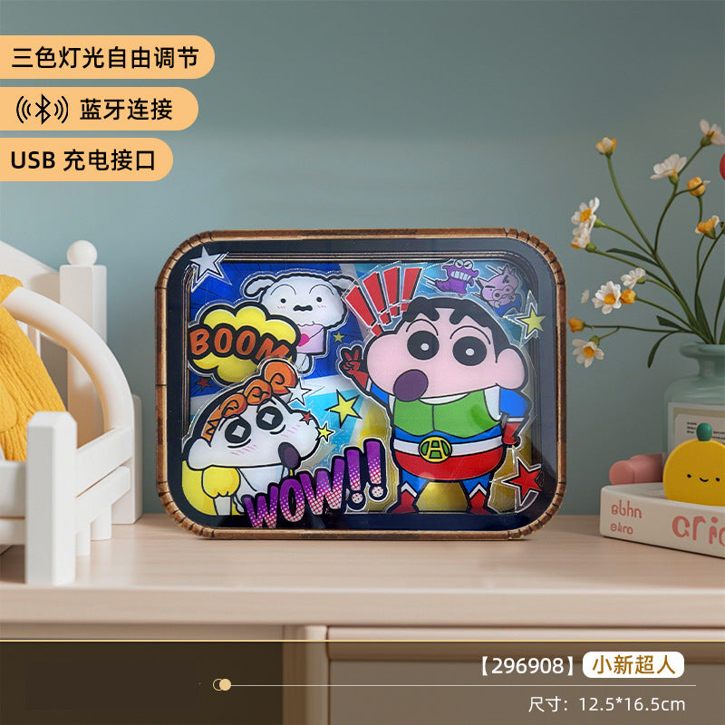 Cartoon Panda Wooden Carved Lamp Painting - 3D Night Light with Bluetooth Speaker &amp; Touch Control
