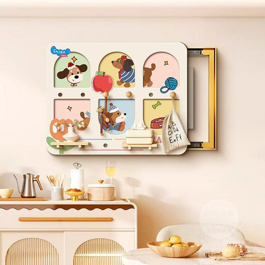 Cartoon puppy perforated board decorative painting for electric meter box, dopamine-style power box cover, storage rack, and decorative hanging painting