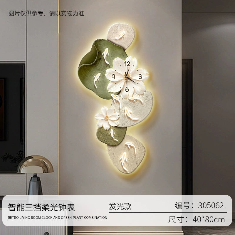 Modern Minimalist Nine Fish Painting Living Room Clock Creative Silent Wall Clock Hole-Free Mounting for TV Feature Wall