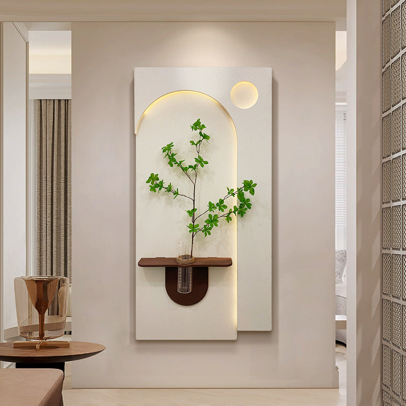 Cream-style entrance decorative painting, hydroponic green plants, wall lamp hanging painting for the hallway, corridor wall art, three-dimensional sandstone mural