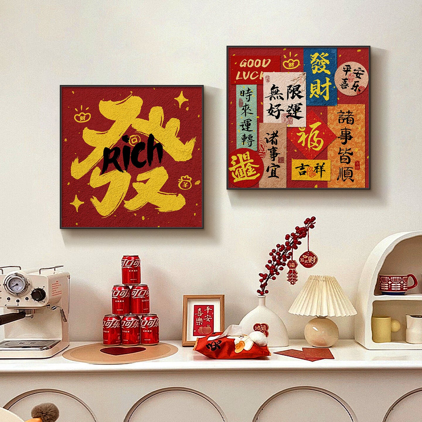 New restaurant decorative paintings, New Year festive wall art, calligraphy and paintings, good fortune table decorations, custom-made paintings