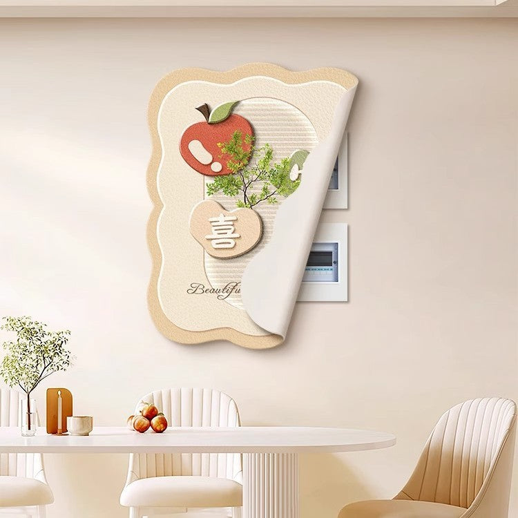Persimmon-themed magnetic decorative painting for electric meter box, vertical cream-style cover for power distribution box, strong and weak current box cover-up hanging painting
