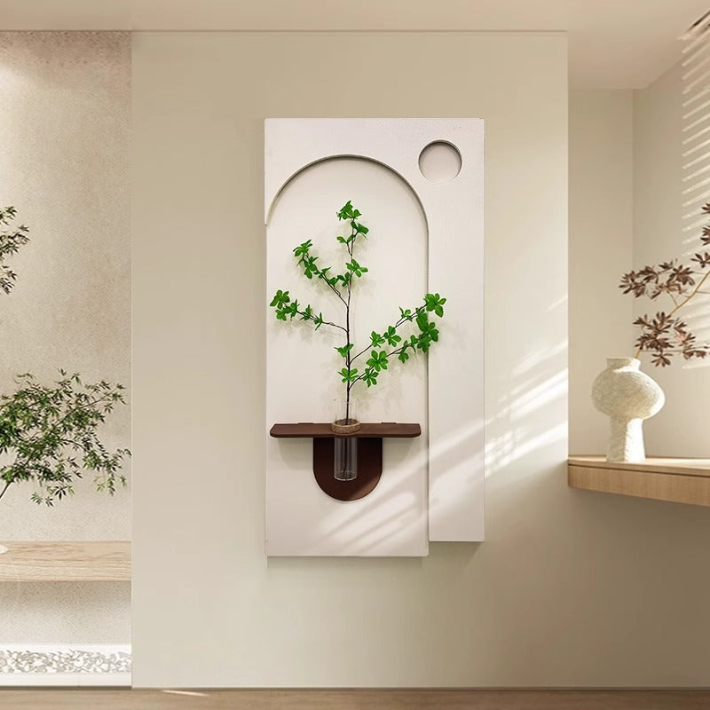 Cream-style entrance decorative painting, hydroponic green plants, wall lamp hanging painting for the hallway, corridor wall art, three-dimensional sandstone mural