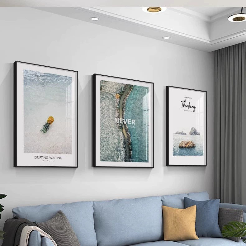 Seascape Living Room Decorative Artwork Modern Minimalist Sofa Feature Wall Hanging Nordic Art Triptych Bedroom Wall Art