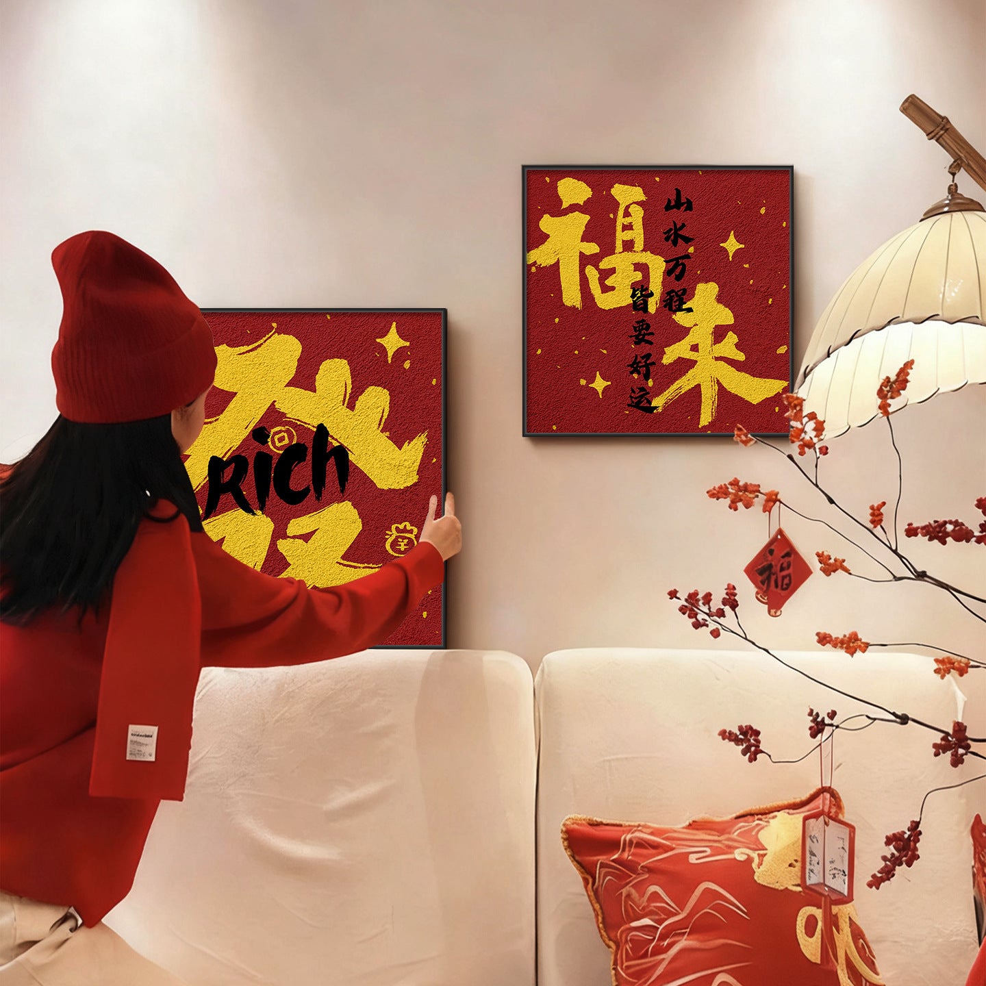New restaurant decorative paintings, New Year festive wall art, calligraphy and paintings, good fortune table decorations, custom-made paintings