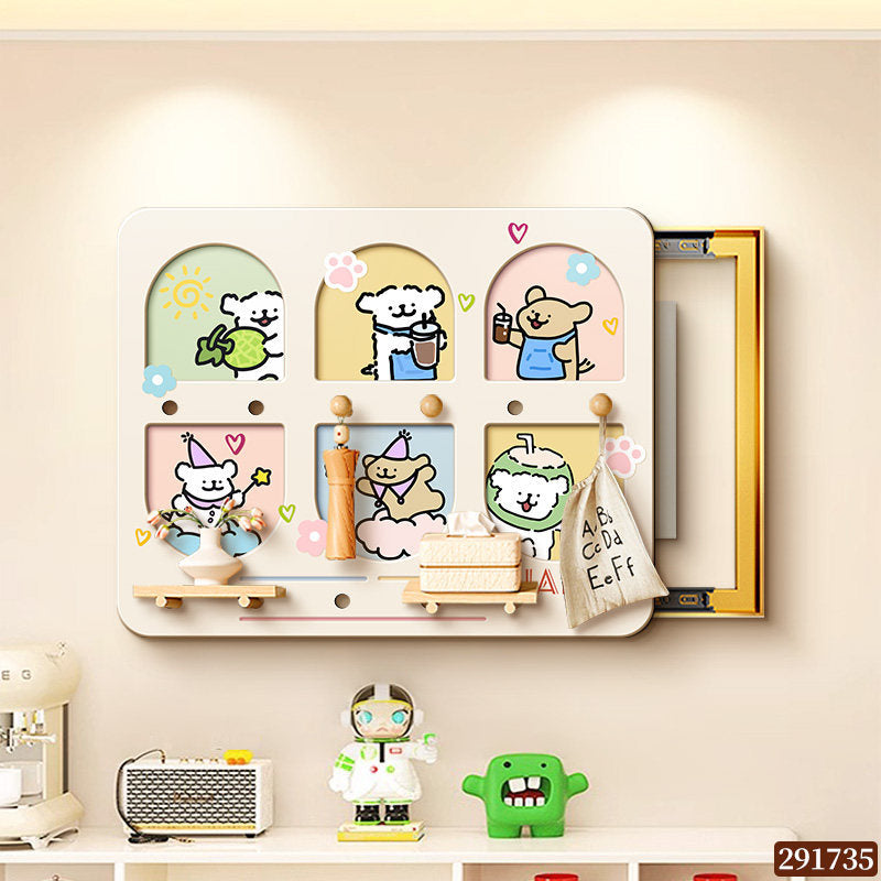 Cartoon puppy perforated board decorative painting for electric meter box, dopamine-style power box cover, storage rack, and decorative hanging painting