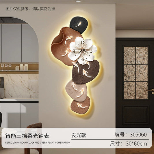 Modern Minimalist Nine Fish Painting Living Room Clock Creative Silent Wall Clock Hole-Free Mounting for TV Feature Wall