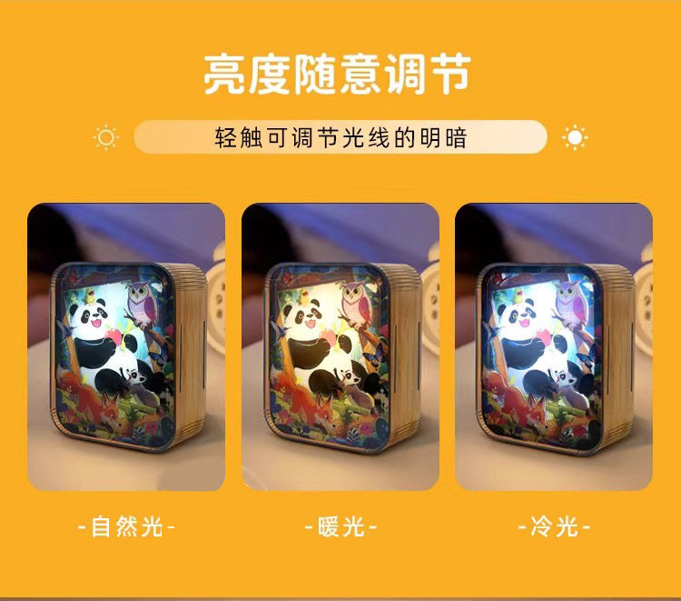 Cartoon Panda Wooden Carved Lamp Painting - 3D Night Light with Bluetooth Speaker &amp; Touch Control