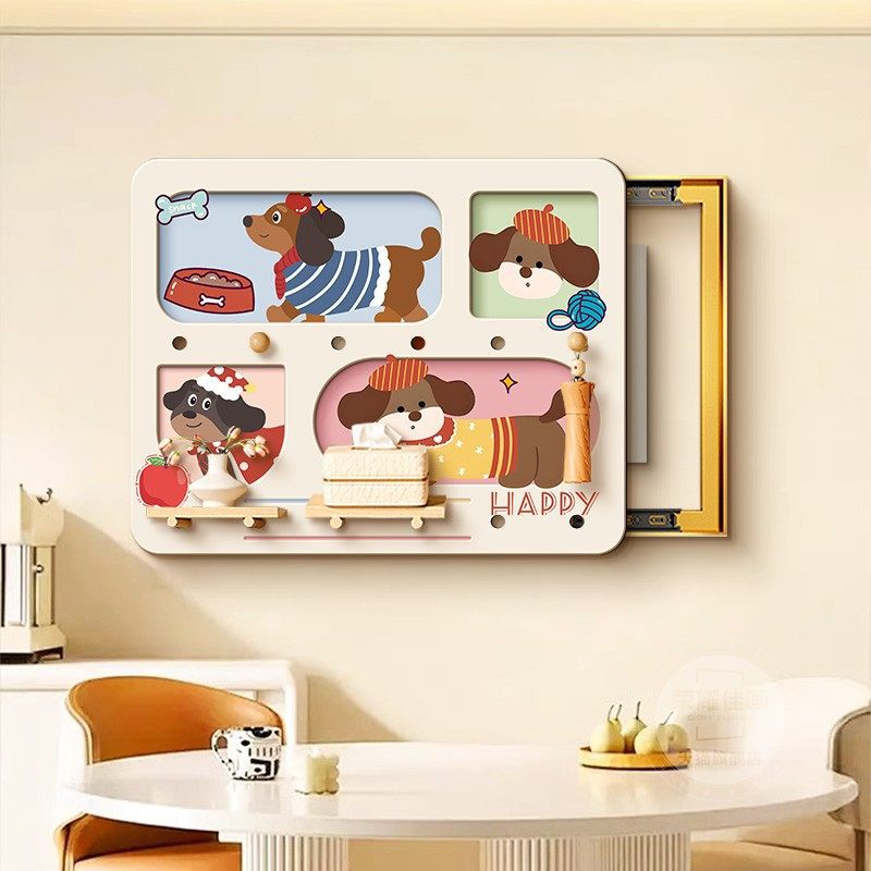 Cartoon puppy perforated board decorative painting for electric meter box, dopamine-style power box cover, storage rack, and decorative hanging painting