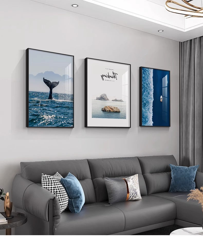 Seascape Living Room Decorative Artwork Modern Minimalist Sofa Feature Wall Hanging Nordic Art Triptych Bedroom Wall Art