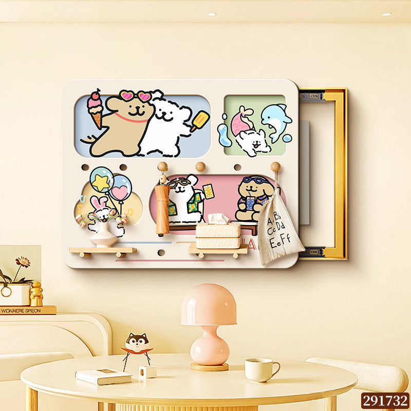 Cartoon puppy perforated board decorative painting for electric meter box, dopamine-style power box cover, storage rack, and decorative hanging painting