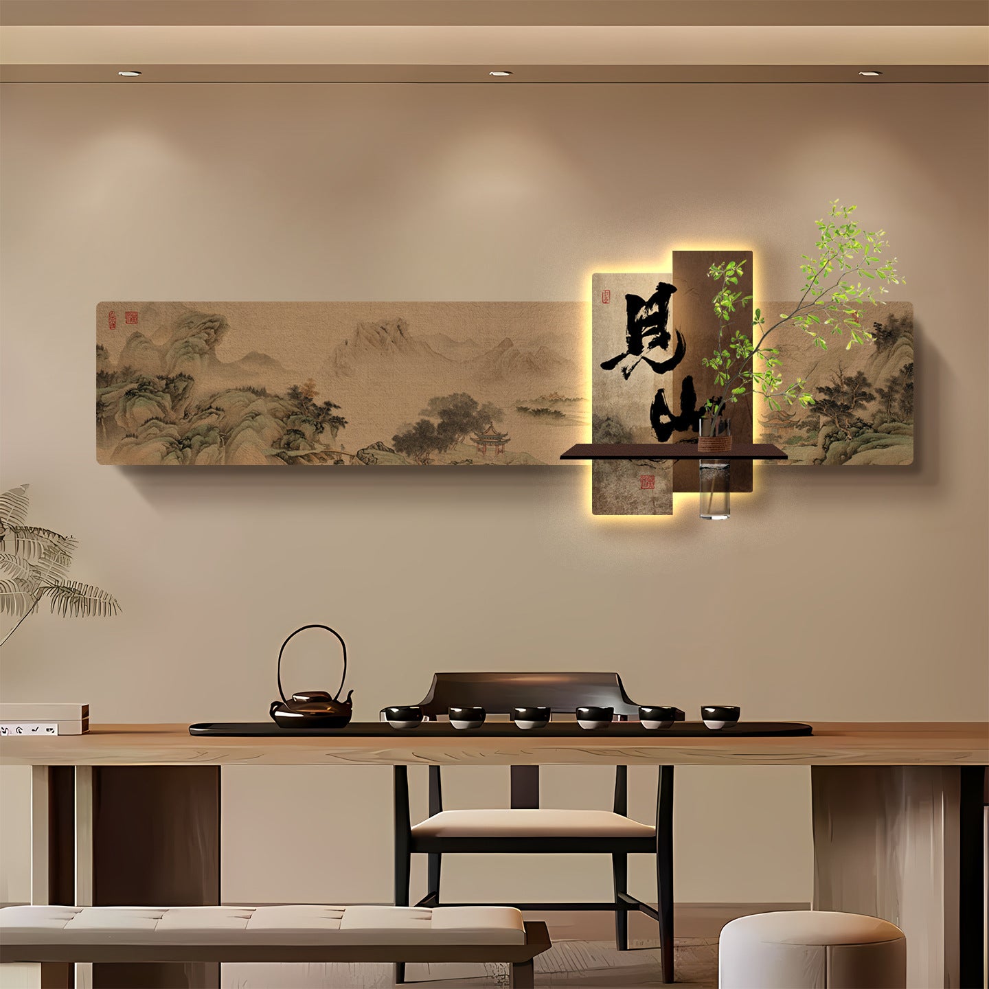 Jianshan calligraphy and painting, living room decorative painting, tea room background wall hanging painting, study and office painting with Song Dynasty aesthetics and illuminated lights