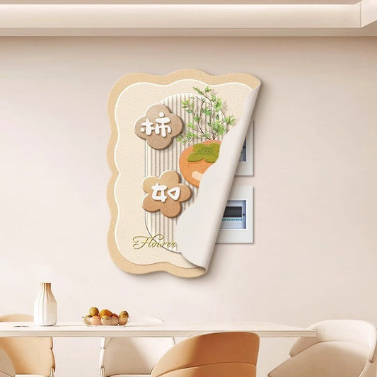 Persimmon-themed magnetic decorative painting for electric meter box, vertical cream-style cover for power distribution box, strong and weak current box cover-up hanging painting