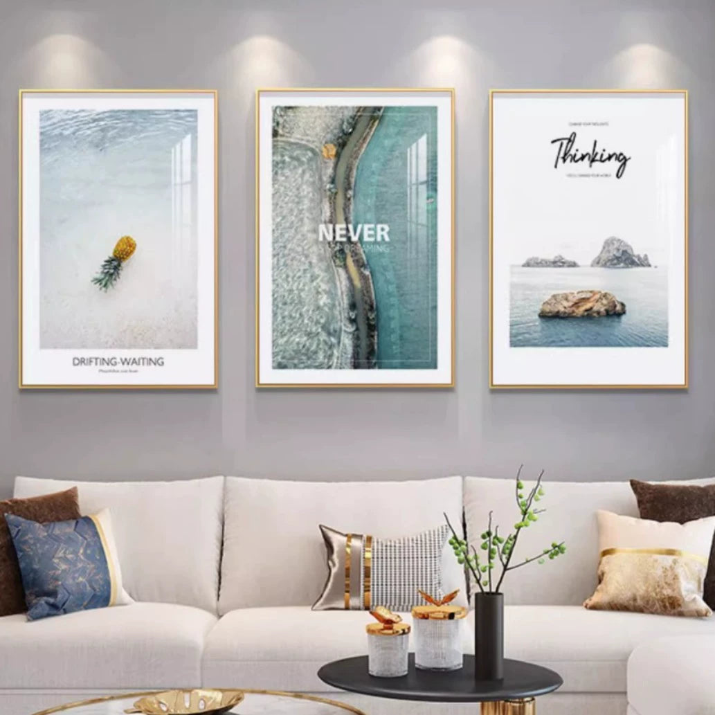 Seascape Living Room Decorative Artwork Modern Minimalist Sofa Feature Wall Hanging Nordic Art Triptych Bedroom Wall Art