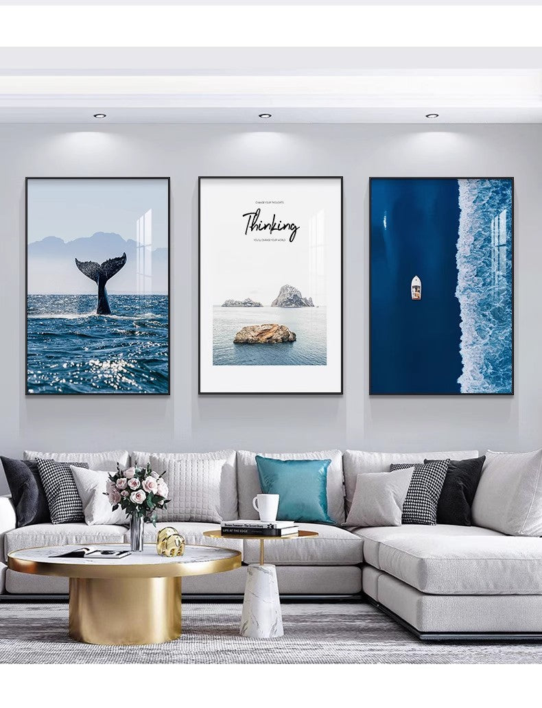 Seascape Living Room Decorative Artwork Modern Minimalist Sofa Feature Wall Hanging Nordic Art Triptych Bedroom Wall Art