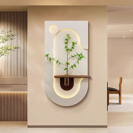 Cream-style entrance decorative painting, hydroponic green plants, wall lamp hanging painting for the hallway, corridor wall art, three-dimensional sandstone mural