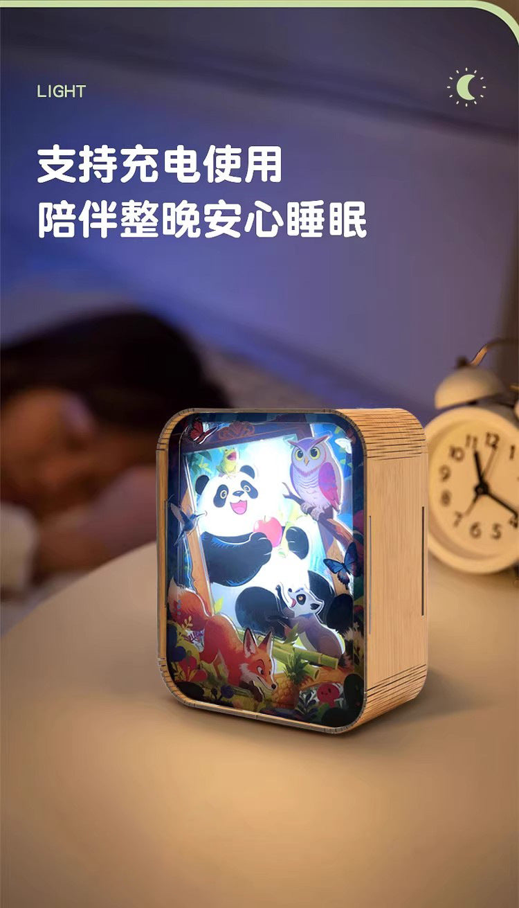 Cartoon Panda Wooden Carved Lamp Painting - 3D Night Light with Bluetooth Speaker &amp; Touch Control
