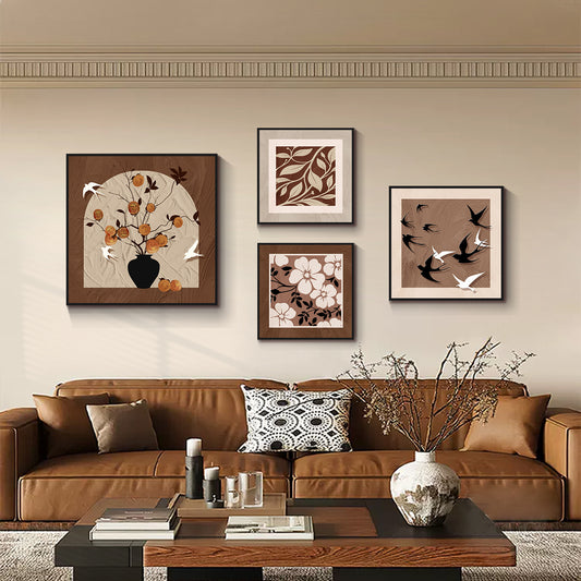 Medieval-style living room sofa background wall decorative painting2025New combination mural with a high-end feel, floral four-panel hanging painting