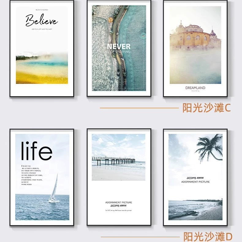 Seascape Living Room Decorative Artwork Modern Minimalist Sofa Feature Wall Hanging Nordic Art Triptych Bedroom Wall Art
