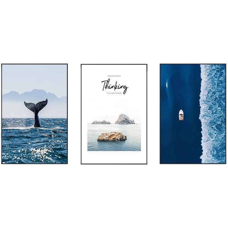 Seascape Living Room Decorative Artwork Modern Minimalist Sofa Feature Wall Hanging Nordic Art Triptych Bedroom Wall Art