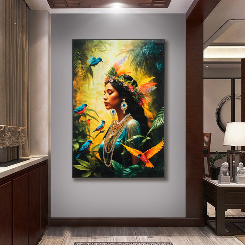 American-Style Luxury Entryway Decorative Painting Handcrafted 3D Installation Art Mural Premium Vertical Wall Hanging for Living Room Hallways