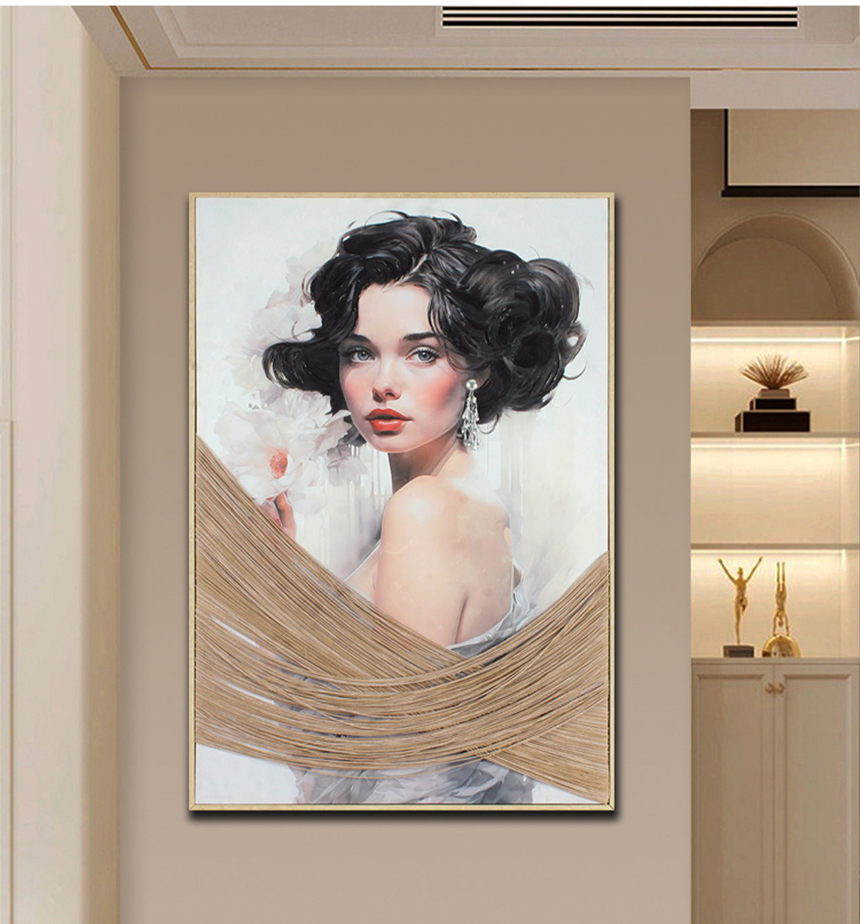 Hand-painted figure texture oil painting High-end and sophisticated Physical installation art mural Commercial hotel and guesthouse backdrop wall decoration