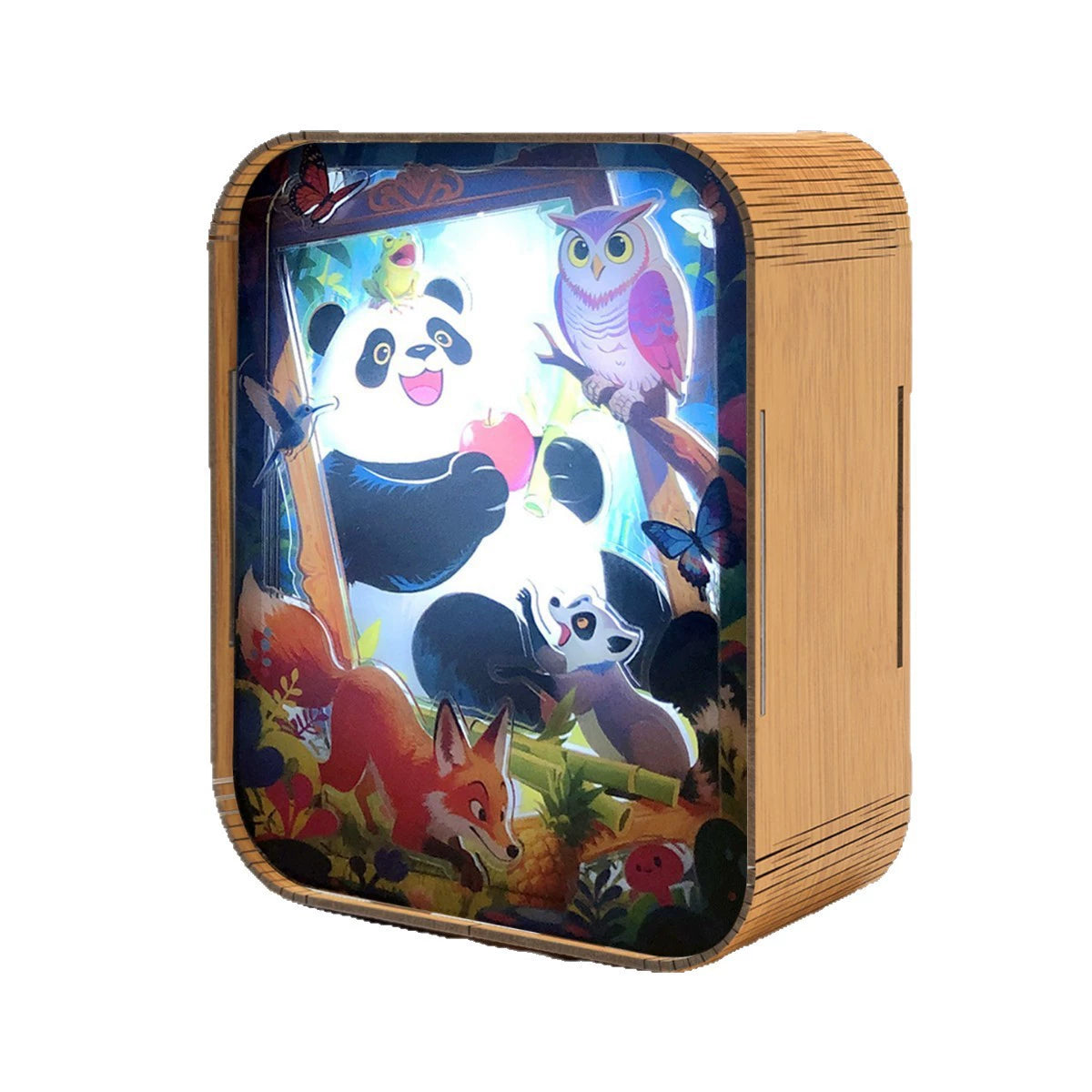 Cartoon Panda Wooden Carved Lamp Painting - 3D Night Light with Bluetooth Speaker &amp; Touch Control