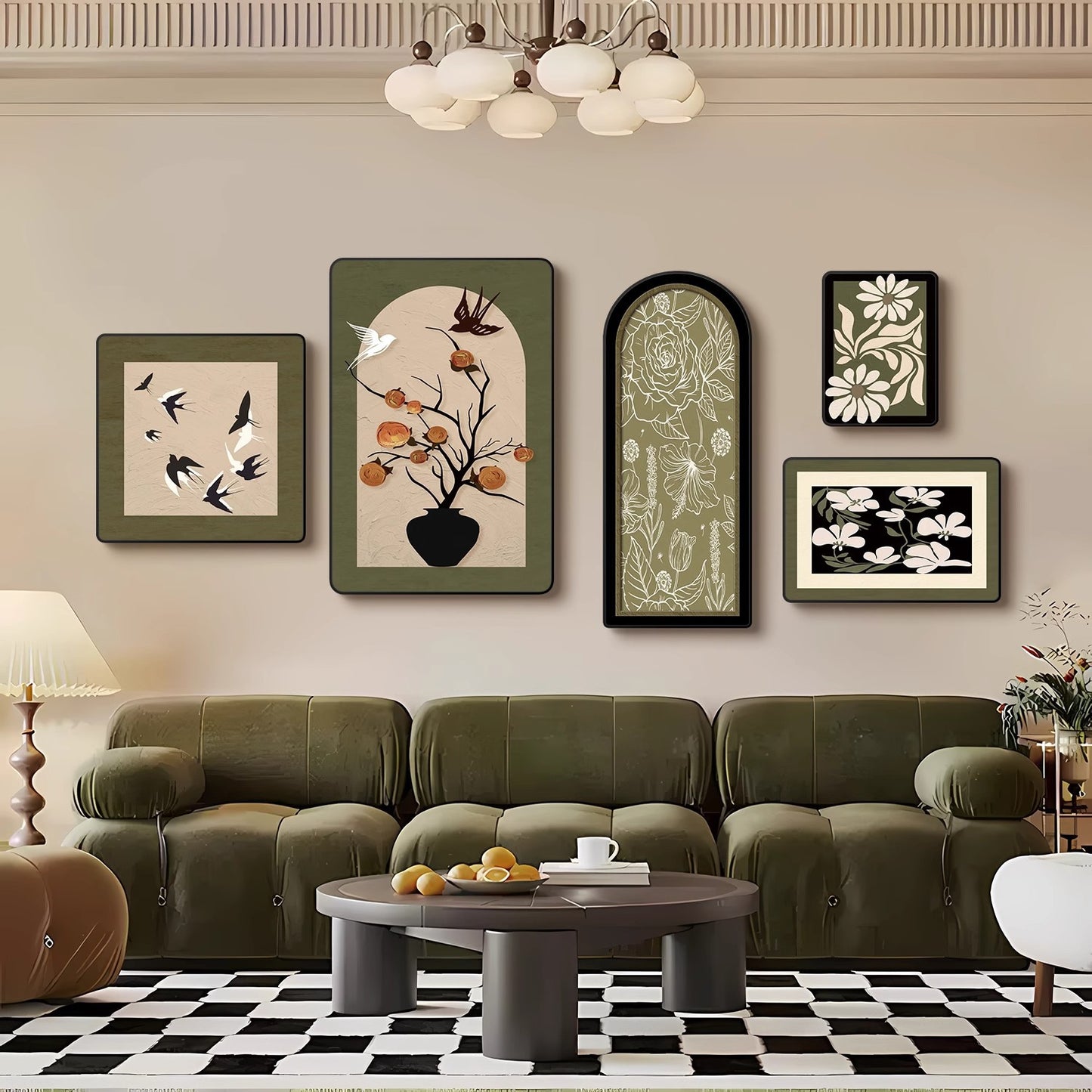 Relaxing Moments Living Room Decorative Painting: Medieval Style French Retro Sofa Background Wall Hanging Painting, High-End Combination Wall Art