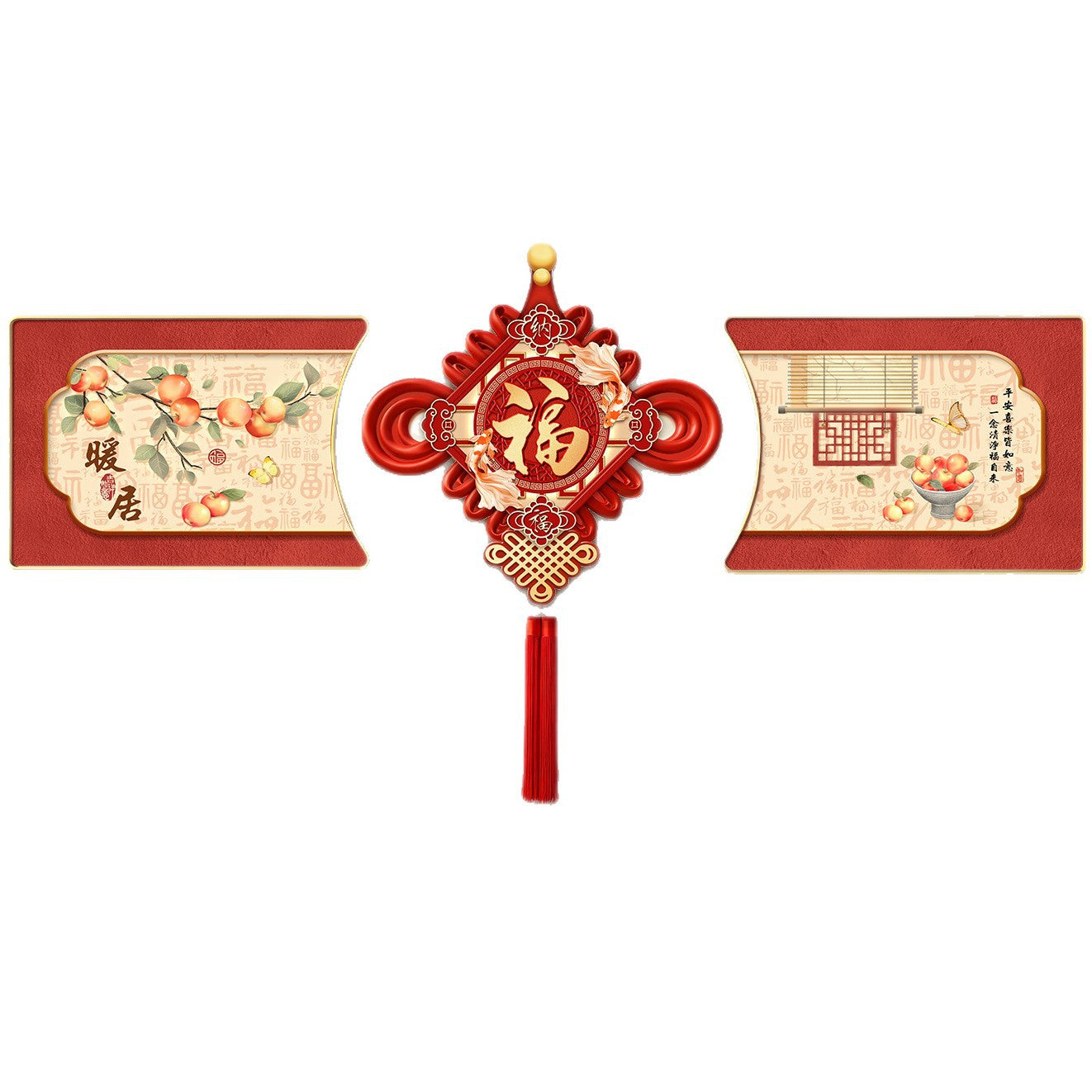 Chinese knot with tassels living room decorative painting, new Chinese style festive New Year sofa background wall hanging painting, light luxury wall art