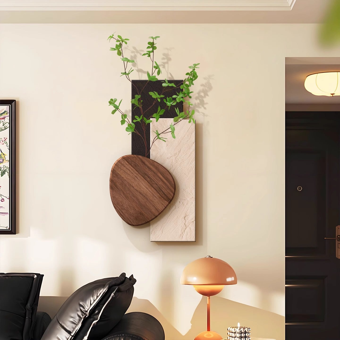 Medieval-style living room decorative painting, high-end TV background wall hanging painting, creative green plant dining room large white wall mural