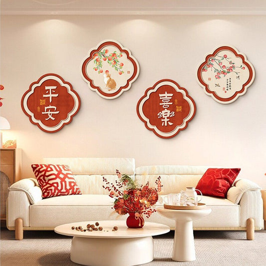 Peace and Joy Living Room Sofa Background Wall Decorative Painting New Chinese Style Entryway Hanging Painting Corridor Aisle Combination Mural