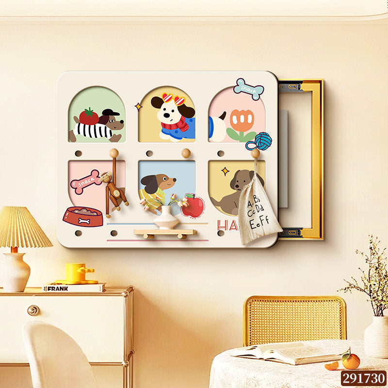 Cartoon puppy perforated board decorative painting for electric meter box, dopamine-style power box cover, storage rack, and decorative hanging painting