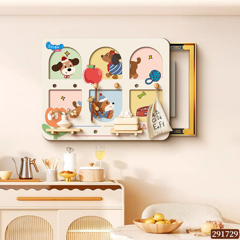 Cartoon puppy perforated board decorative painting for electric meter box, dopamine-style power box cover, storage rack, and decorative hanging painting