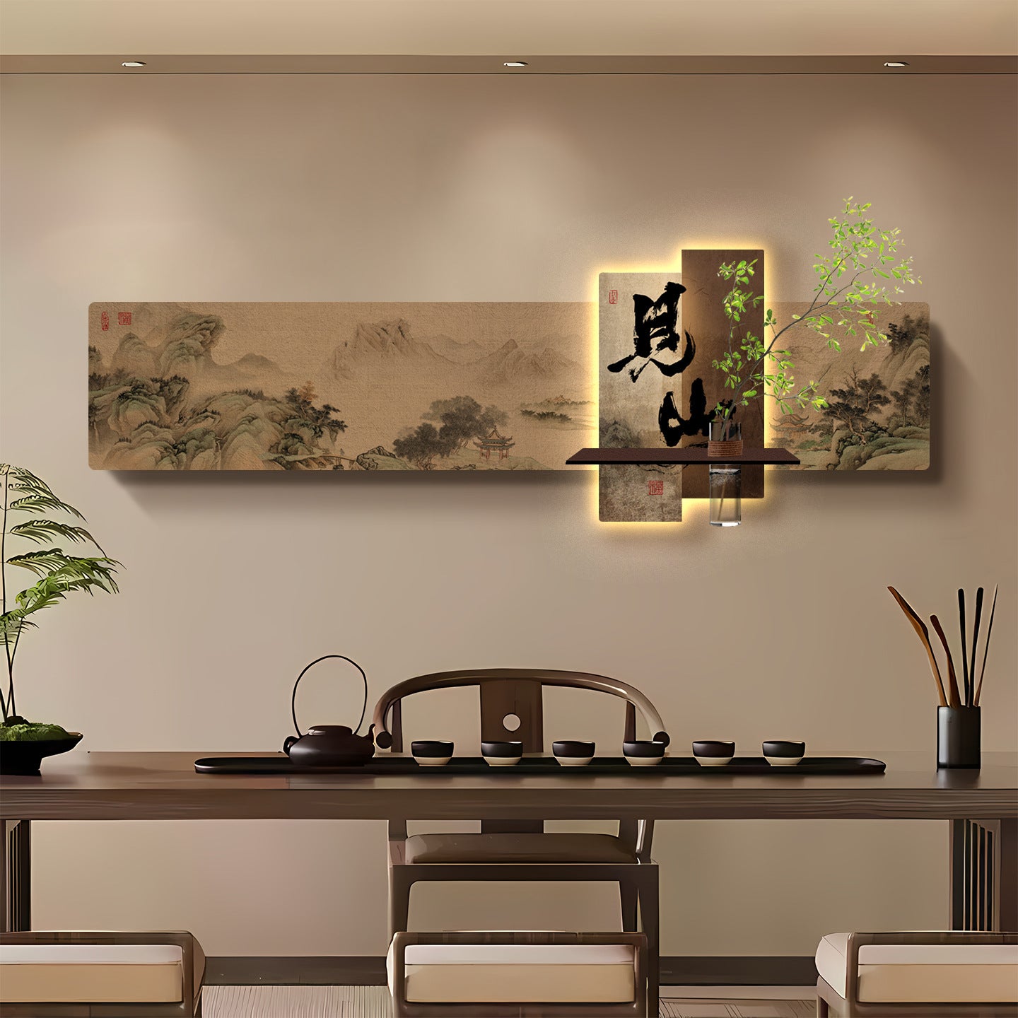 Jianshan calligraphy and painting, living room decorative painting, tea room background wall hanging painting, study and office painting with Song Dynasty aesthetics and illuminated lights