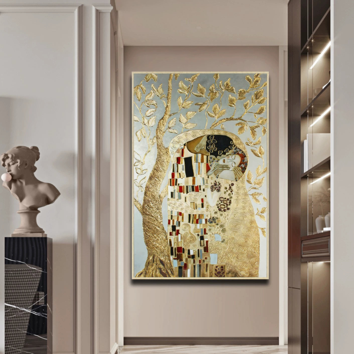 Original Design “The Kiss” Textured Gold-Embossed Decorative Artwork Export-Grade Abstract Art for Europe and America Entrance Hall Hanging Panel Hotel Mural