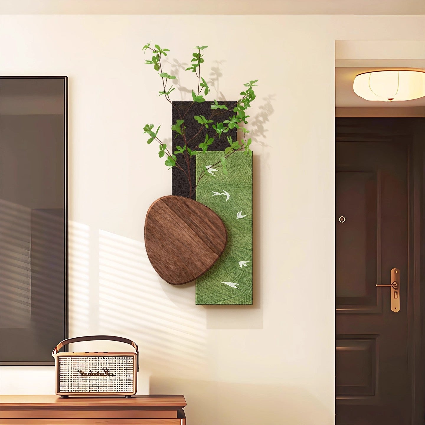Medieval-style living room decorative painting, high-end TV background wall hanging painting, creative green plant dining room large white wall mural