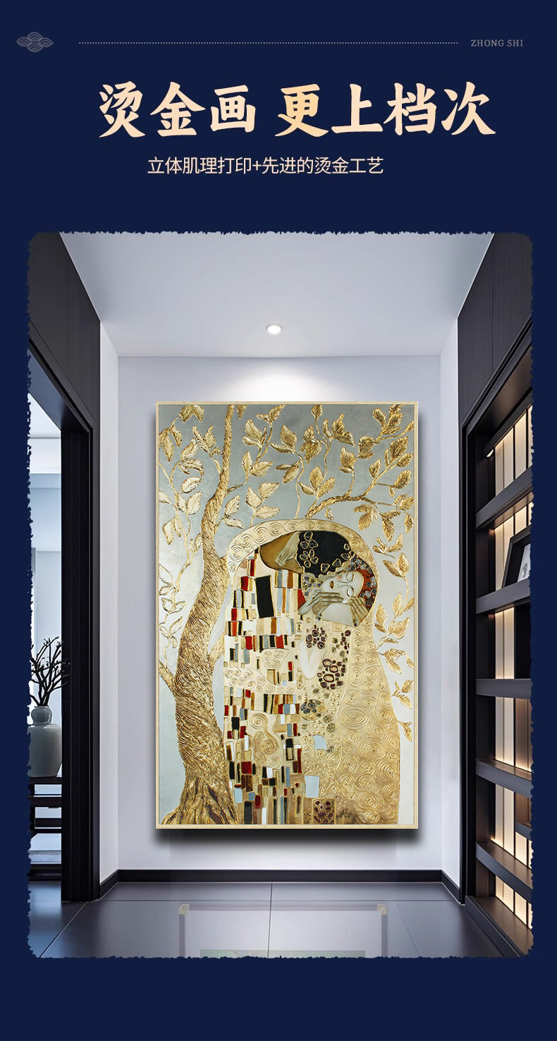 Original Design “The Kiss” Textured Gold-Embossed Decorative Artwork Export-Grade Abstract Art for Europe and America Entrance Hall Hanging Panel Hotel Mural