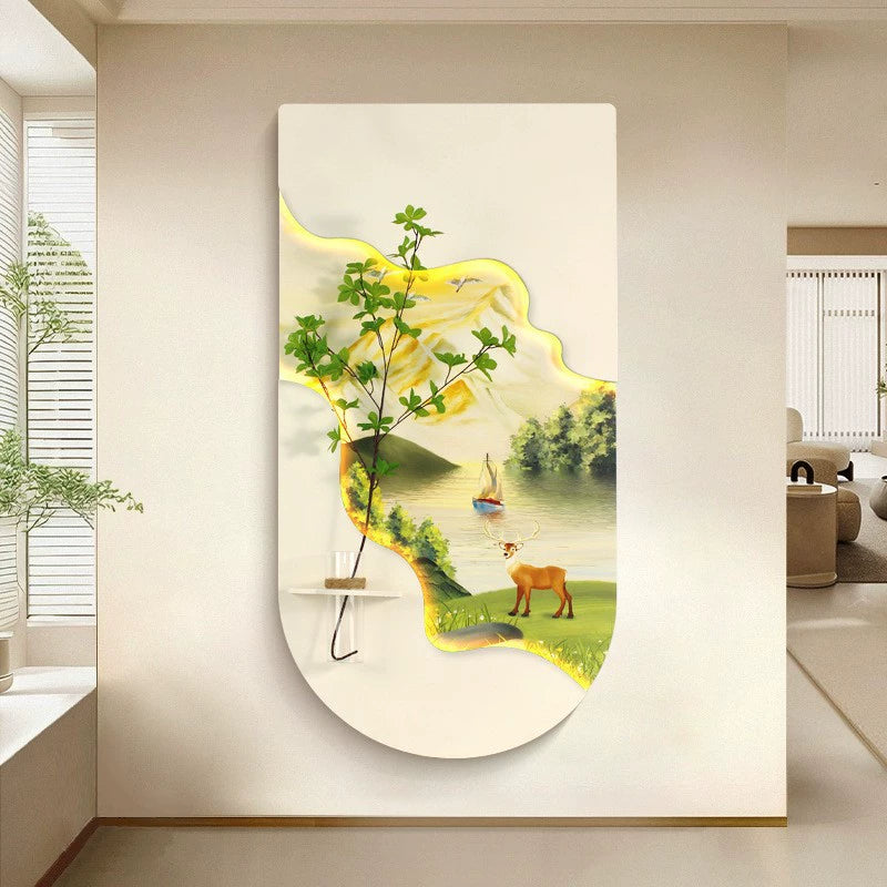 Contemporary Luxury Entryway Decorative Artwork Three-dimensional Sandstone Living Room Mural Vertical Wall Lamp Hanging Artwork Corridor and Hallway Wall Art