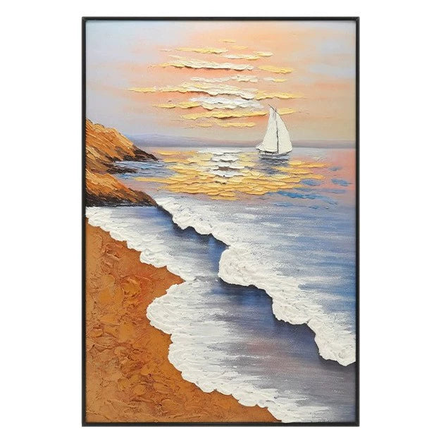 Modern Minimalist Entrance Hall Seascape Decorative Painting Hand-Painted with Added Brushstrokes Three-Dimensional Oil Painting Corridor Textured Wall Hanging
